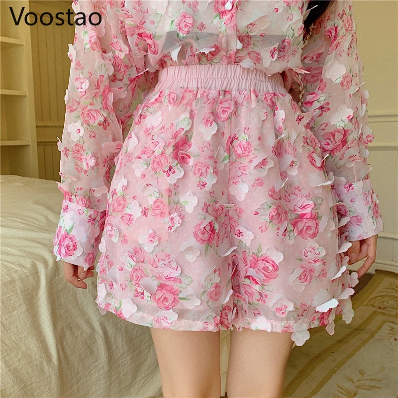 Женский шифоновый комплект из 2 предметов блузка с цветочным принтом свободный