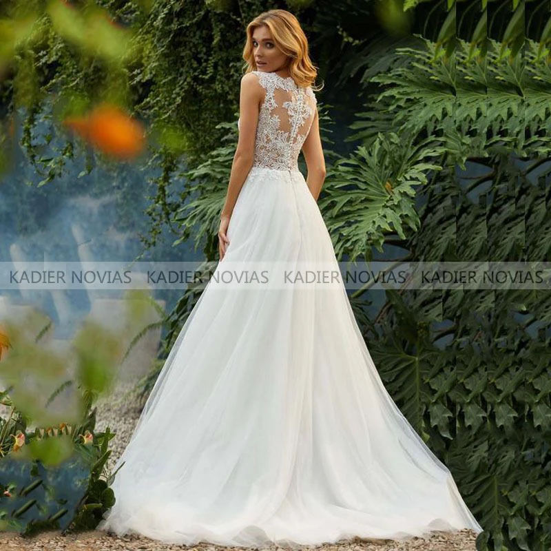 

Kadier Novias Long Cheap Boho Spring Wedding Dress 2021 Lace Tulle Bridal Gown Vestido De Novia