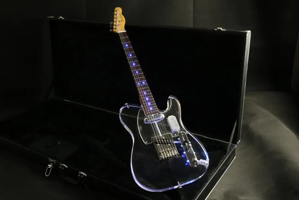 Акриловый корпус tl Электрогитара ra синий светодиодный свет кленовый гриф гитары