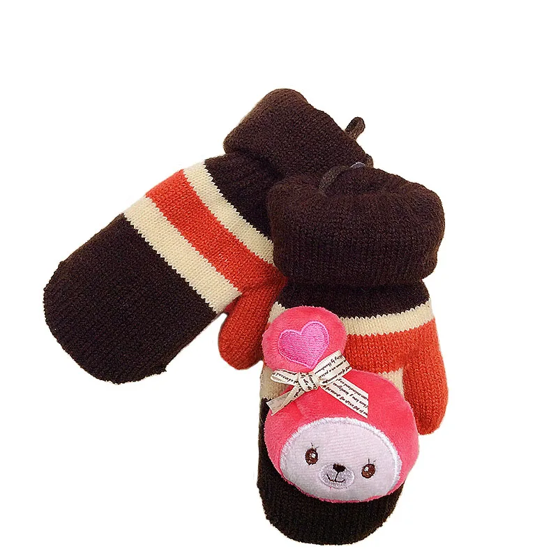 

Winter Children's Woolen Thickened Warm Gloves Girls Cute Cartoon Gloves Boys Outdoor Play Lanyard Wrapped Finger Gloves