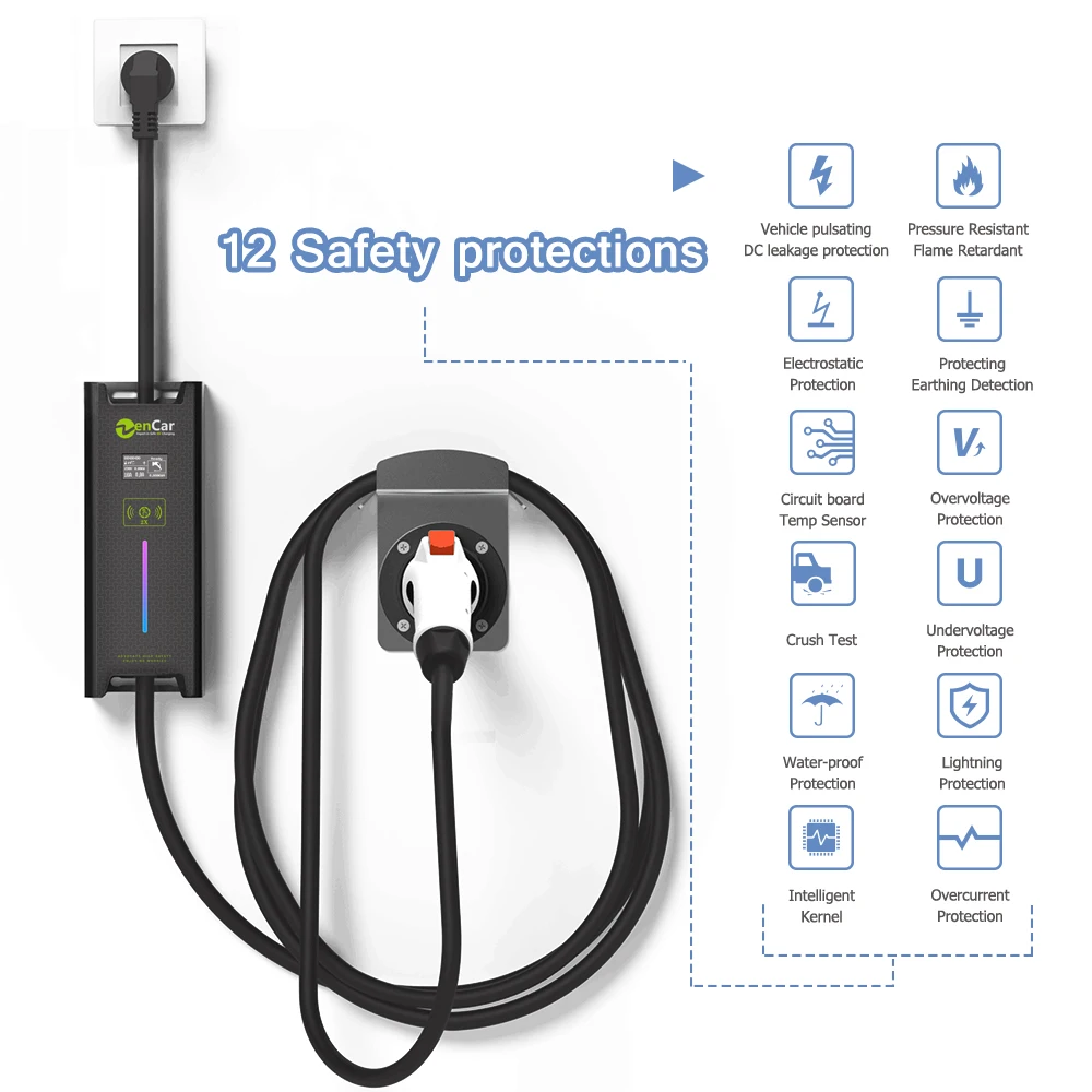 

Zencar 7.4KW EV charging station for home use 16A three phase IEC 62196-2 to blue CEE plug