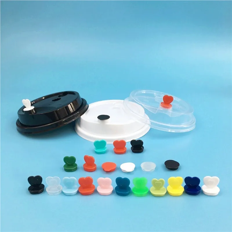 

500pcs Net red creative colofull heart shape stopper takeaway packaging milk tea cup lid stoppers leakproof love plastic plug