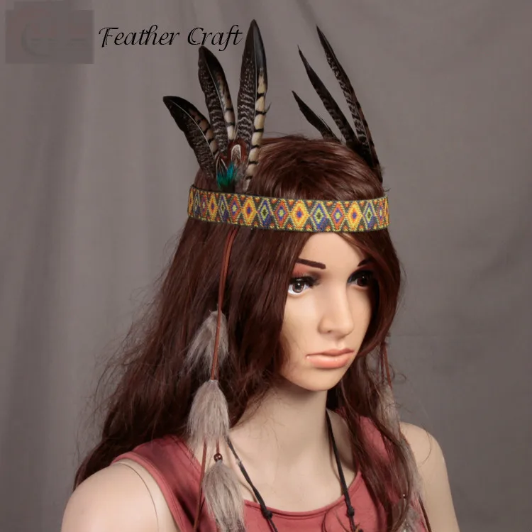 Indian Feather Headband Pheasant Hair Decorated African Emirates Hat Catwalk Show Performance Props Feather Headcraft Headdress