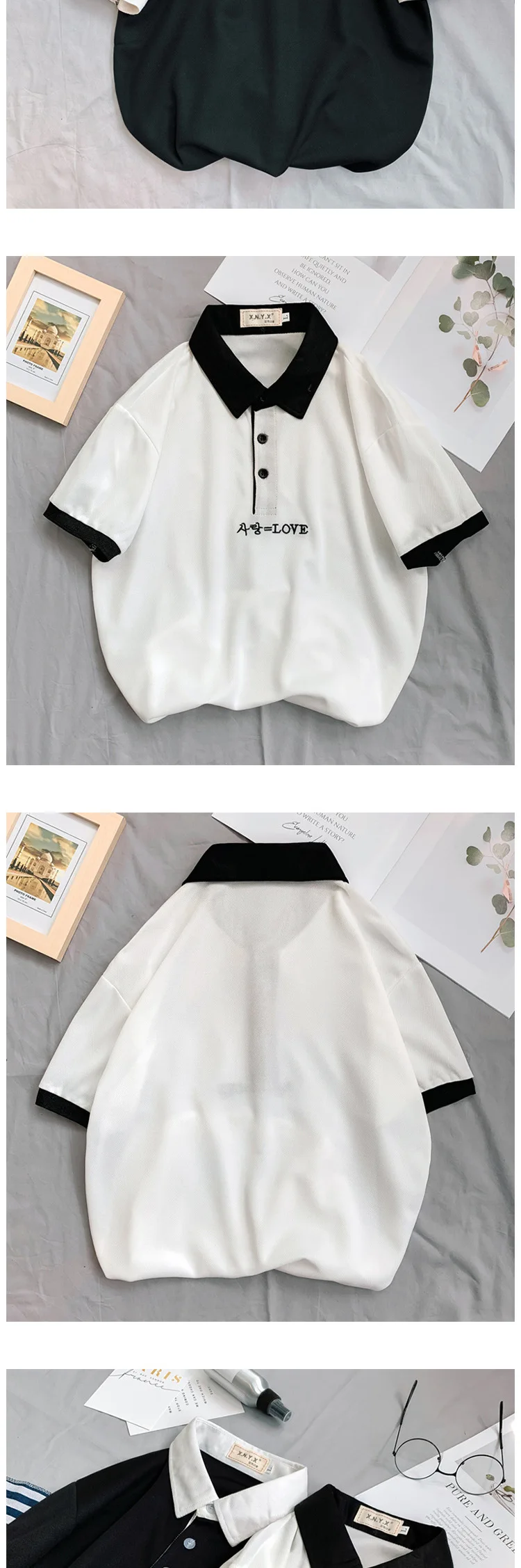 Мужские однотонные шорты с рукавами корейская мода рубашка поло для студентов