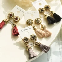 1 pair tassel long earrings rose flower rhinestone earrings for women bijoux fashion jewelry