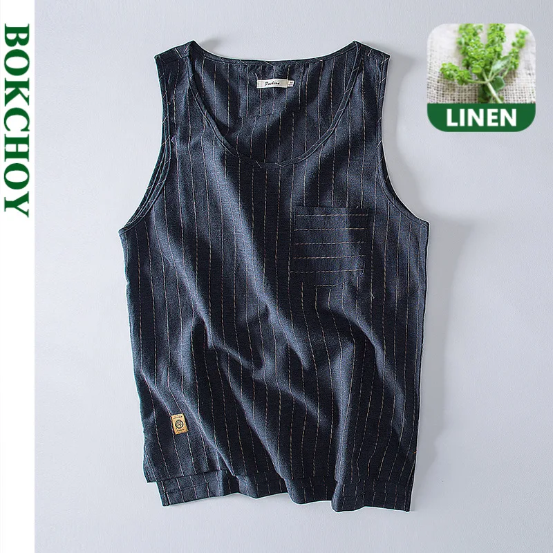 Мужская хлопковая майка с V образным вырезом из натурального льна|Майки| |