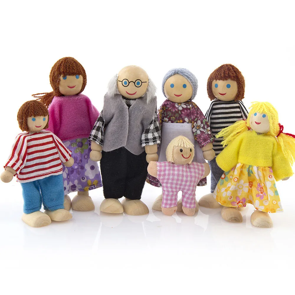 

Wooden Dolls Toys Figures Furniture House Family Miniature 7 People Doll Toy For Kid Child Enfants Brinquedos Infantis Play Toy