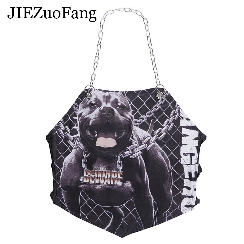 

Женский топ JIEZuoFang, в готическом стиле, с металлическими цепочками, с принтом животных, сексуальный, обтягивающий, для косплея, ночного клуба