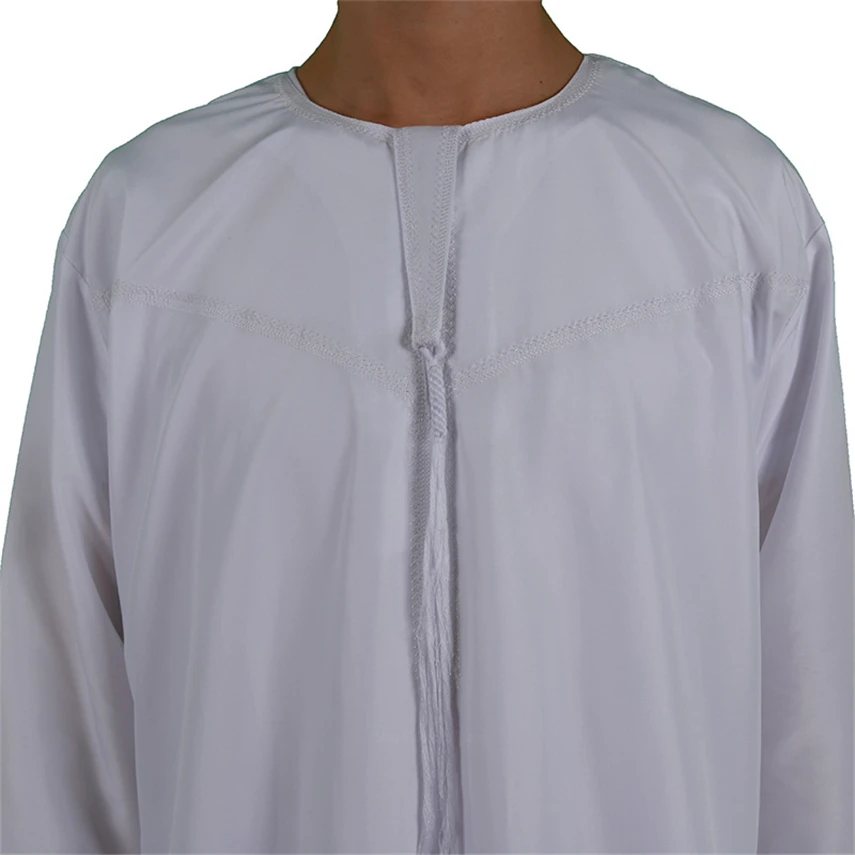 

Muslim Islamic Clothing for Men Solid White Round Neck Long Sleeve Robes Saudi Arabia Dubai Qatar Casual Plus Size