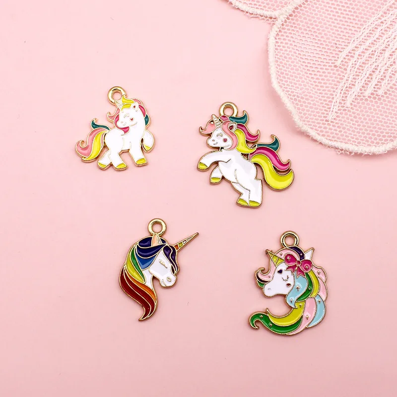 

10 шт., металлические эмалированные Подвески в виде единорога