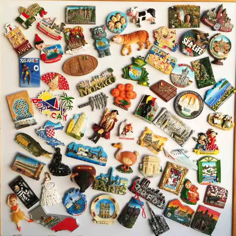 

Tourist Commemorative Decorative Crafts Around The World Painted Magnetic Refrigerator Magnet for Fridge Decor