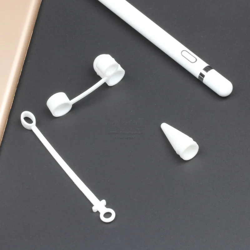 Белый Мягкий силиконовый чехол-держатель для Apple Pencil cap с адаптером для кабеля, ремешок против потери для iPad, чехол-карандаш для планшета, набор для сенсорных ручек - Цвета: Белый