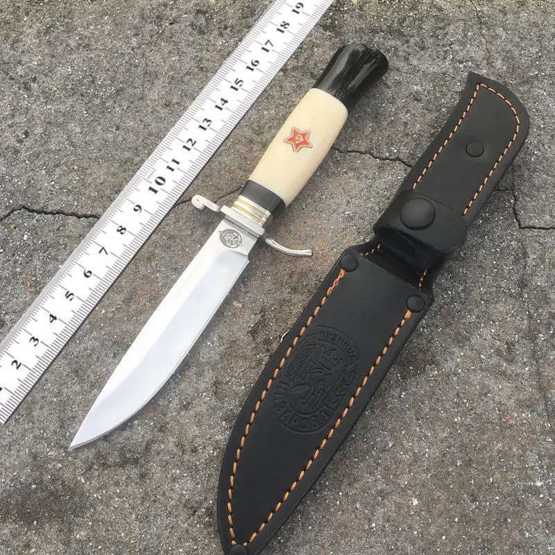 

Russian Nkvd Ussr Finka NKVD Outdoor Survival Straight Knife 440C Blade Resin Handle Outdoor Camping Military Tactical Knifes