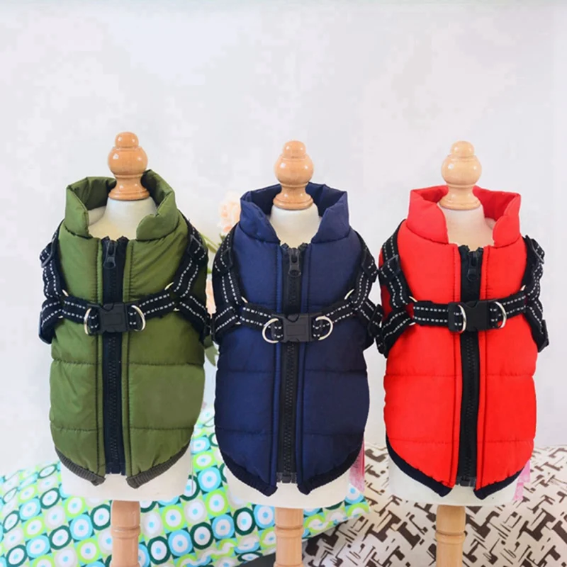 

Pet Dogs Warm Clothes With Harness Chest Strap Autumn Winter Pet Dog Skiing Coat Waterproof Small Big Dog Jacket Clothing