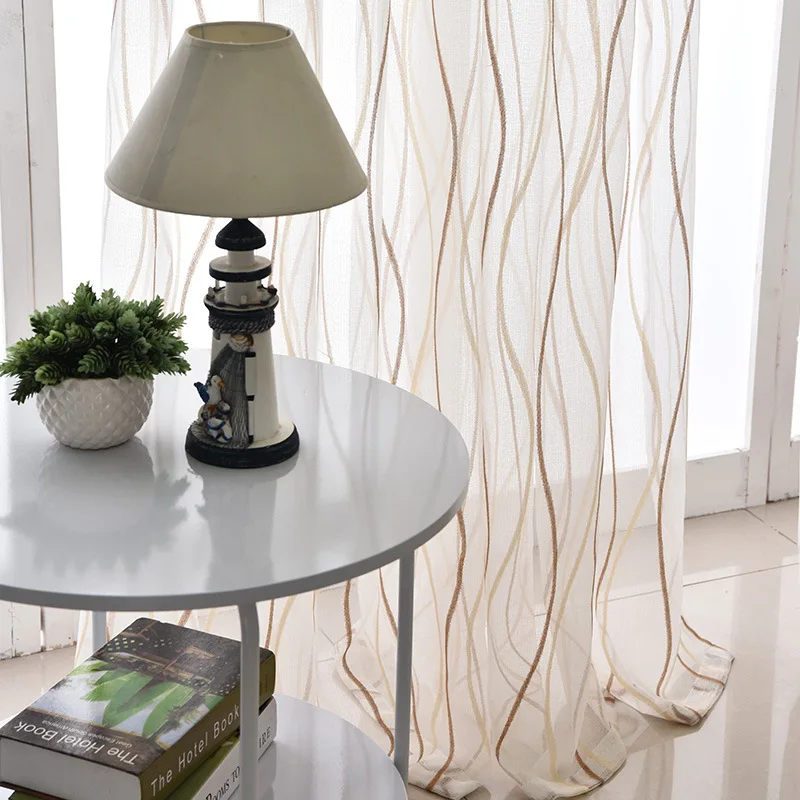 В полоску вуаль шторы для спальни простой современный деревенский загородный