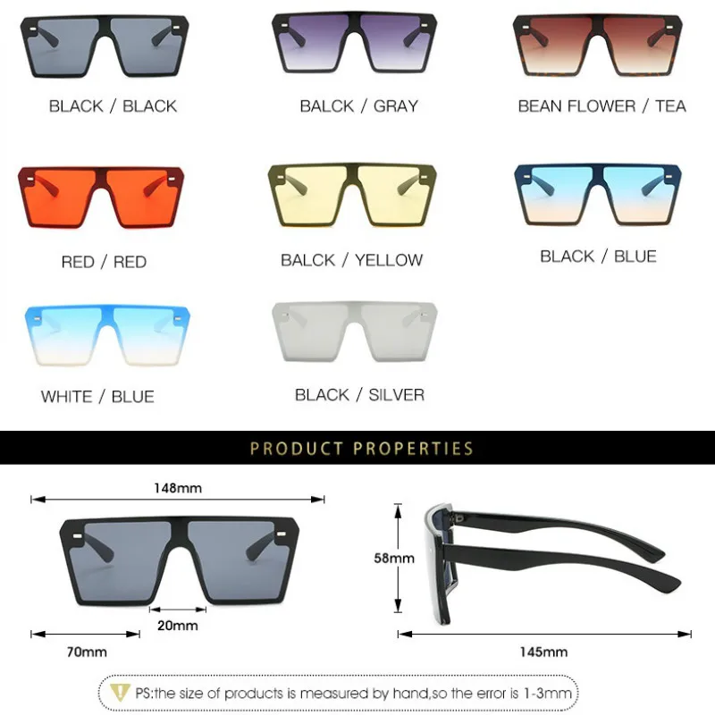 Square Oversized Sunglasses Women Flat Top Gafas Shades For Women Sun glasses okulary New Luxury Sunglasses UV400