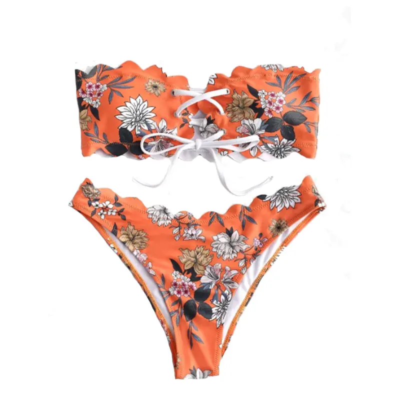 

Купальник 2020, Раздельный купальник, бикини с кружевным принтом и люверсами, европейский и американский купальник бикини, Прямая поставка