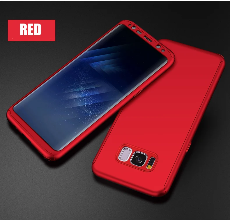 Red 360 Degree Case for Samsung Galaxy A6 A7 A8 A9 Plus Hard PC Case with Glass for Samsung S5 S6 S7 Note 3 4 5 A3 A5 - Цвет: Red
