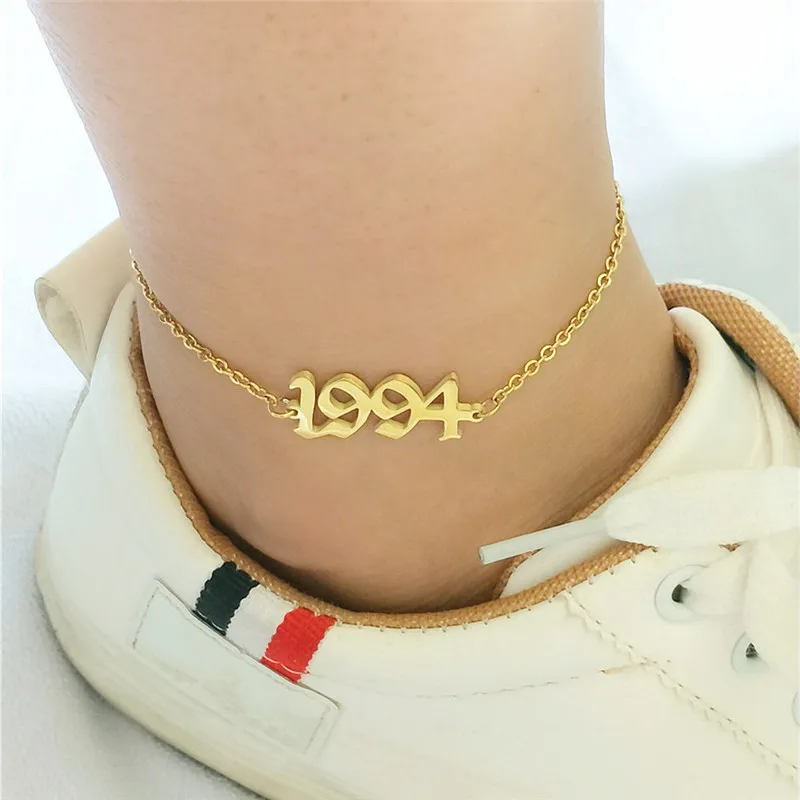 1994 От 1991 до 2000, ножные браслеты для детей с датой рождения и цифрами в английском стиле, женский браслет BFF, ювелирные изделия, Tobilleras Pulsera Para Tobillo - Окраска металла: 1994