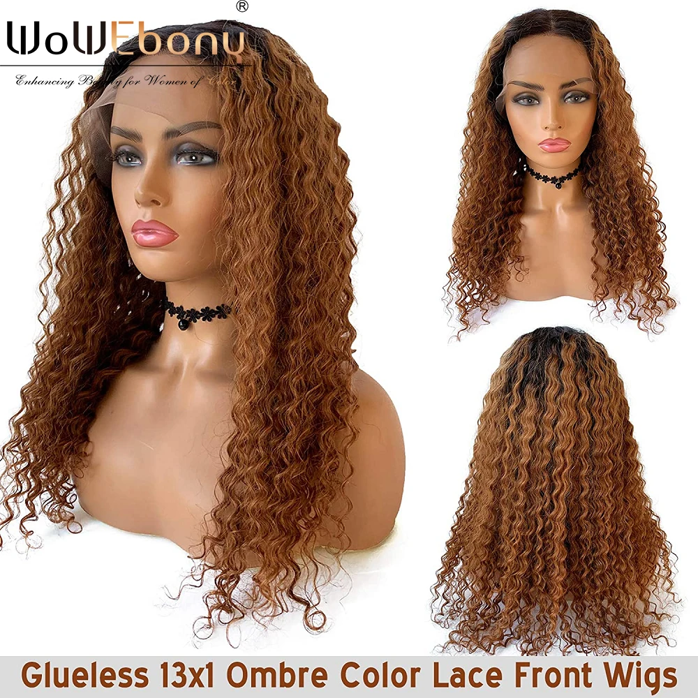 Murah Wig Depan Renda Gelombang Air Sorot Ombre Coklat 13X1 T Bagian Wig Renda 1b30 Wig Rambut Manusia Keriting 250 Ketebalan Wig Ombre Yang Ditanami