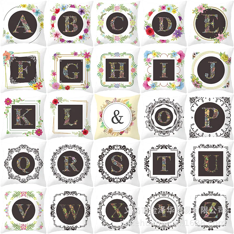 

Colorful Flowers and Green Plants Letter Pillowcase Home Office Sofa Decorative Pillowcase Wholesale