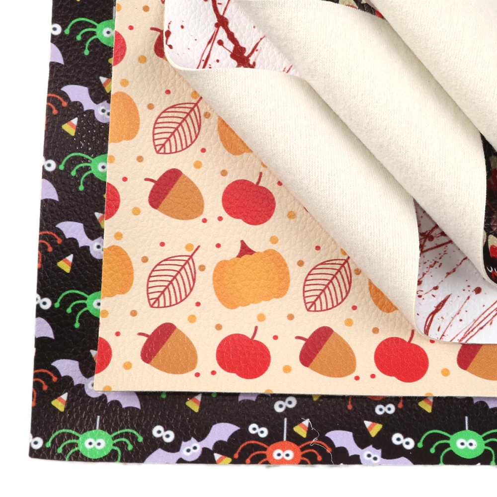 Новый 20*33 см Lychee Хэллоуин Тыква печатная искусственная кожа для сумки с бантом