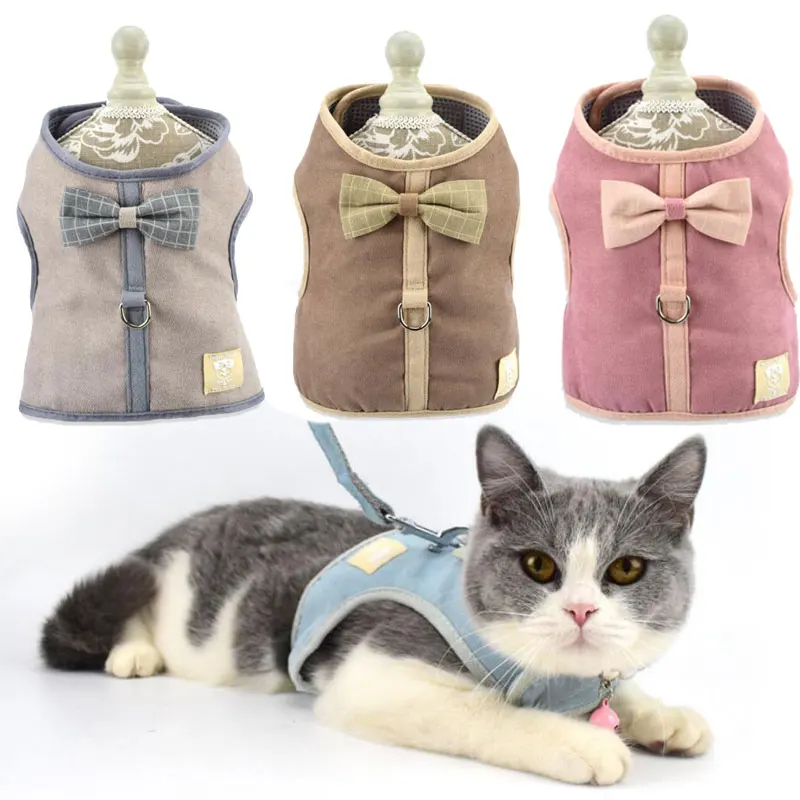 

Pet Bowtie Cat Dog Harness Clothes Basic Collar Harnesses Chest Strap Adjustable Mesh Small Puppy Kitten Harness Leash Supplies