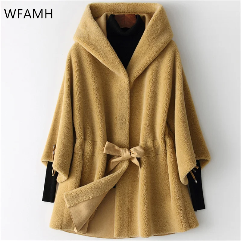 High Quality Spring New 2023 Wool Fur Coat Women Fashion Mid-length Hooded Sheep Shearling Coat Cothes Plus Size Female Parka