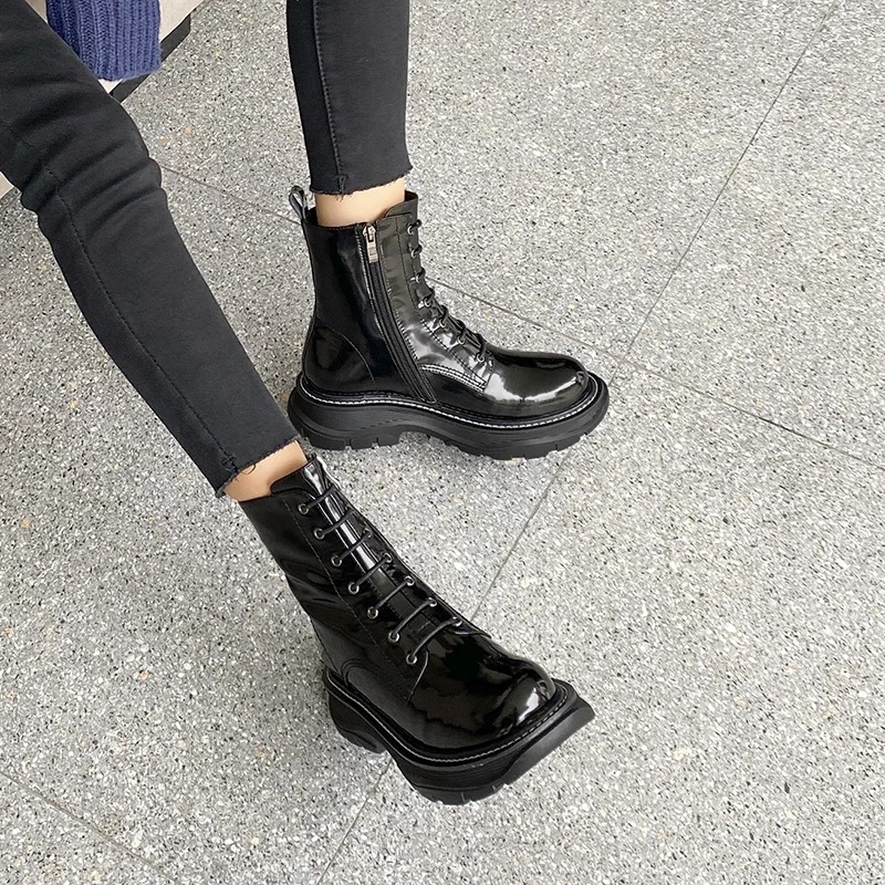 Женские ботильоны из натуральной кожи на толстой подошве размеры 34-42 | Обувь