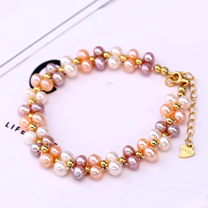 Wedding Multi layered Fashion Natural Freshwater Pearl Bracelet Adjustable Bangle For Women Jewelry White