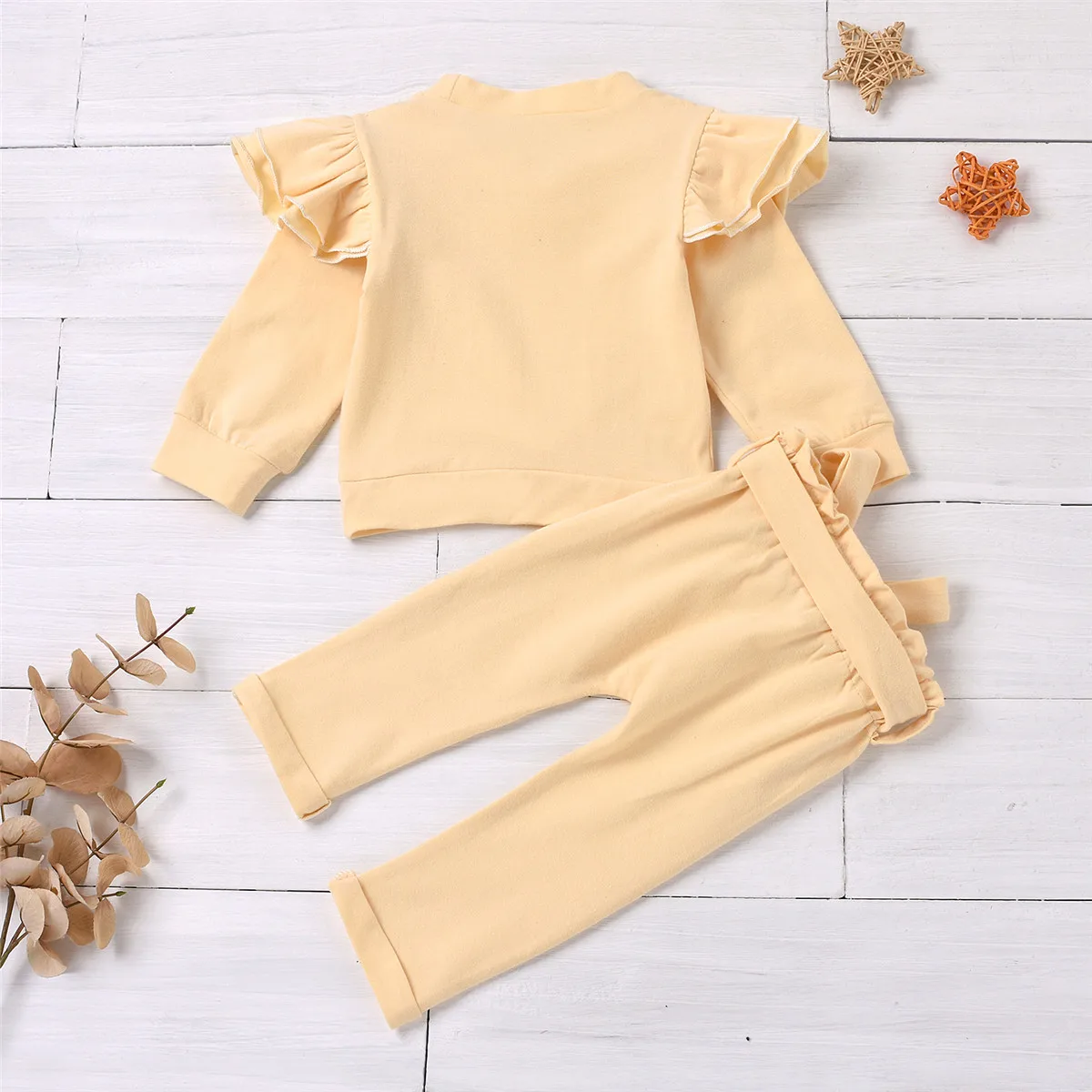 

Newborn Baby Girls 0-24M Clothes Sets Ruffles Solid Long Sleeve Pullover Sweatshirt Tops Pants 2pcs