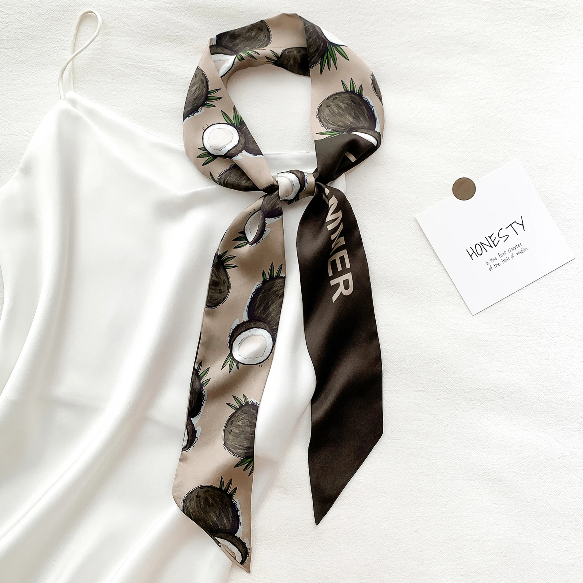 Luna&ampDolphin Women Original Niche Fruit Design Long Scarf 100x6cm Skinny Headband Bag Ribbon Orange Peach Letter Choker Streamer |