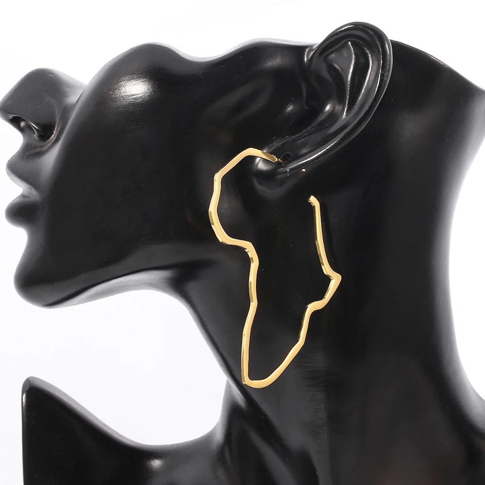 

African Map Big Earrings Exaggerate Larger Earring Gold Color Africa Ornaments Traditional Ethnic Hyperbole Gift