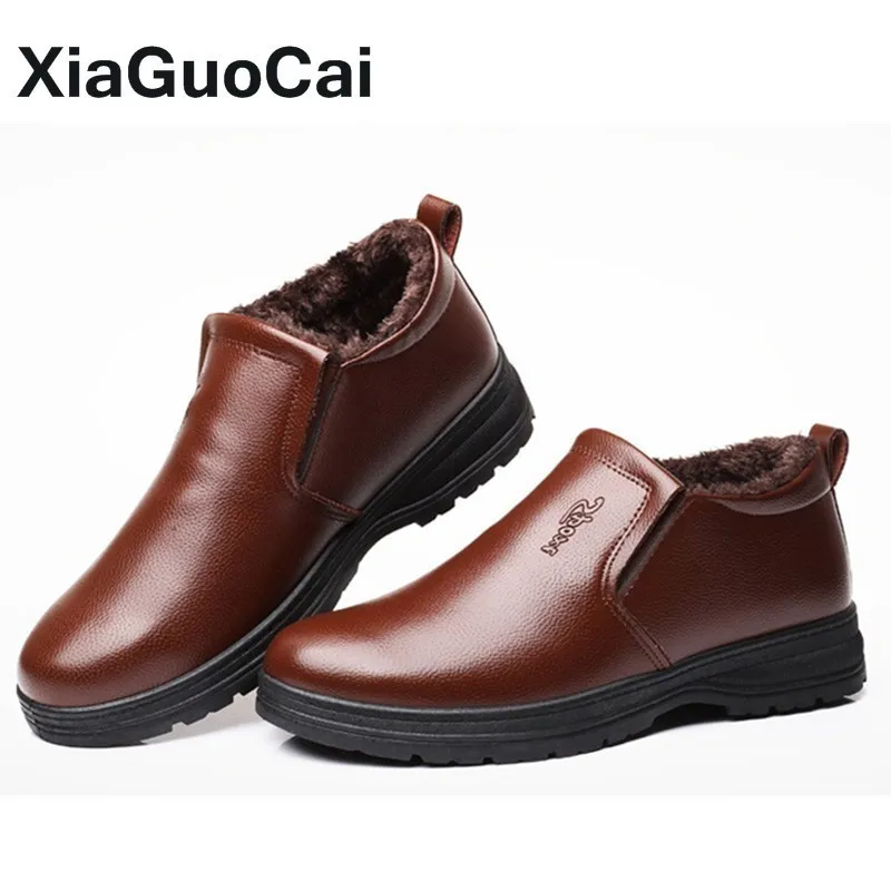 Мужские зимние ботинки из плюша теплые меховые мягкой искусственной кожи для