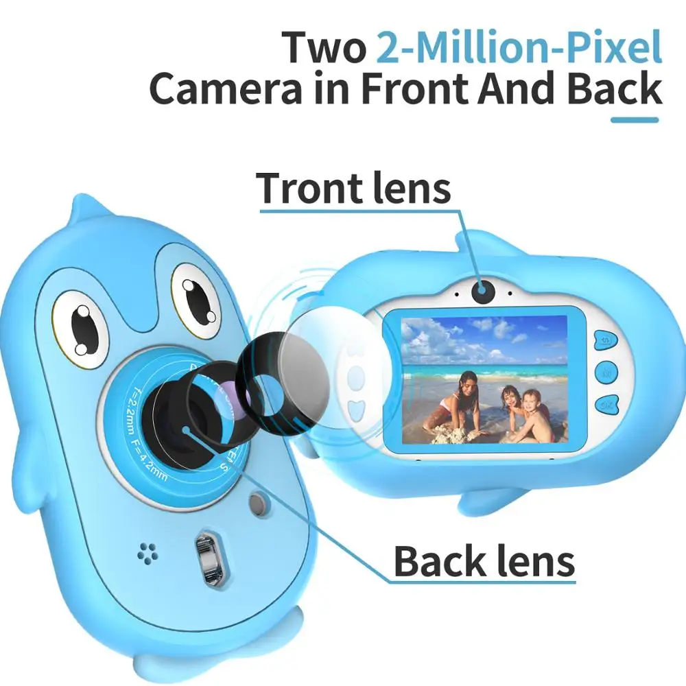 Kids Digital Camera 2MP 1080P Cute Cartoon IP68 waterproof Video 2.4inch Screen Game Children Birthday Christmas Gift | Электроника