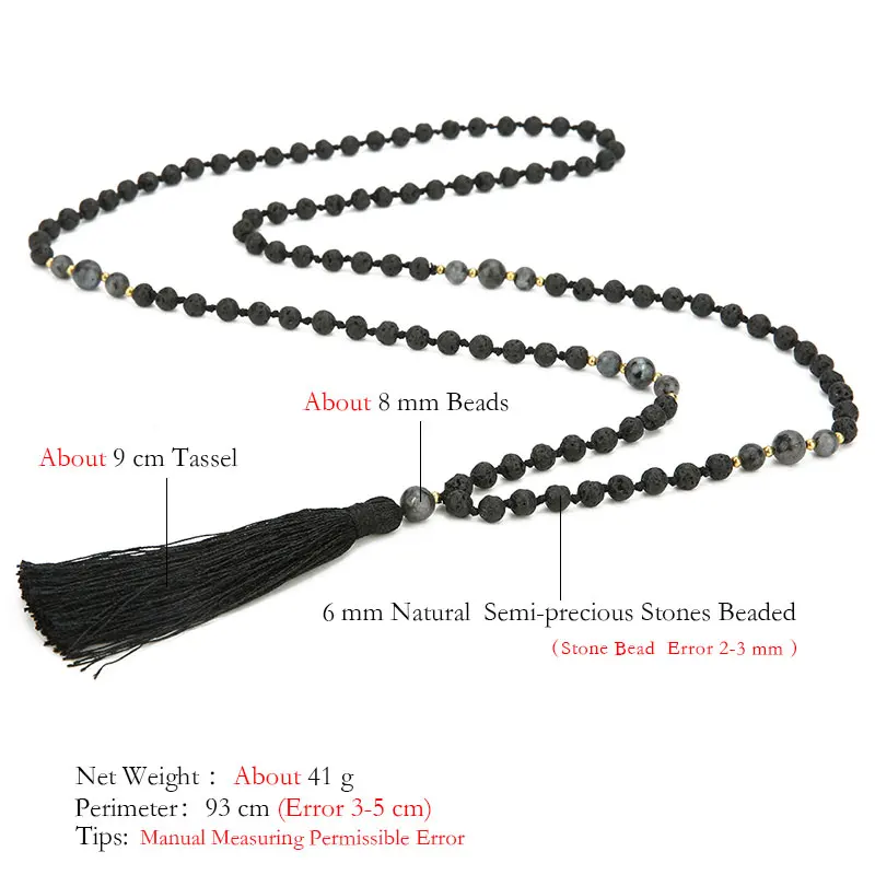 108 Mala Beads 6 мм вулканический камень медитация с узлом полудрагоценные ювелирные