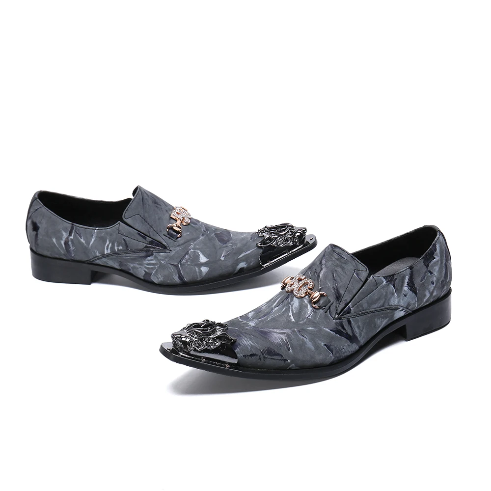

Men's Genuine Leather Shoes Italian Style Luxury Business Party Dress Shoes Slip On Crystal Studded claquette steel toe shoes