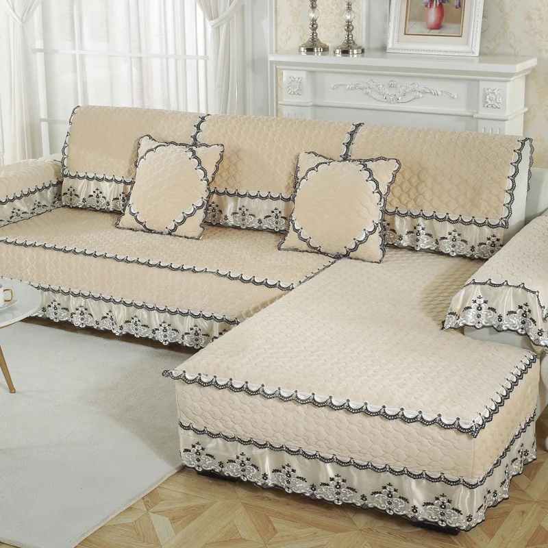 Европейский однотонный толстый плюшевый универсальный чехол для дивана в