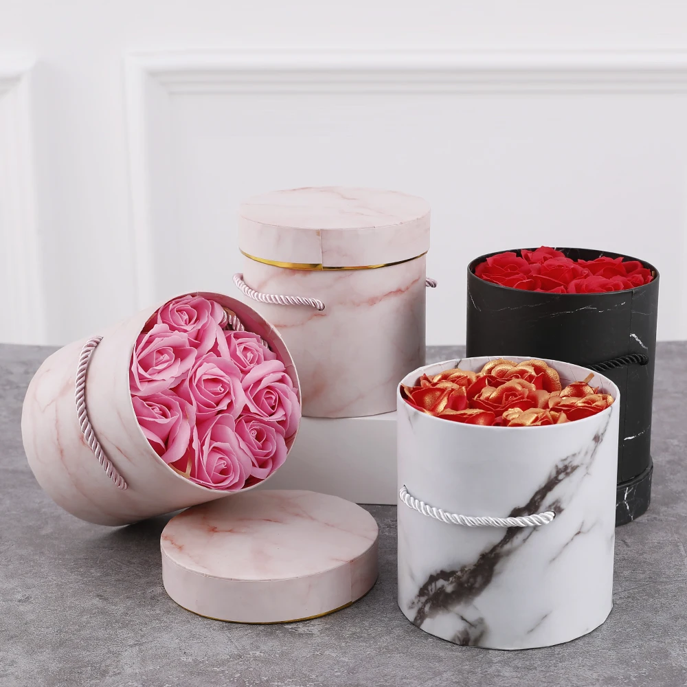 

Fresh Soap Flower With Round Portable cylindrical Hug Bucket Set Gift Box Valentine's Day Gift Florist Supply Wedding Home Decor