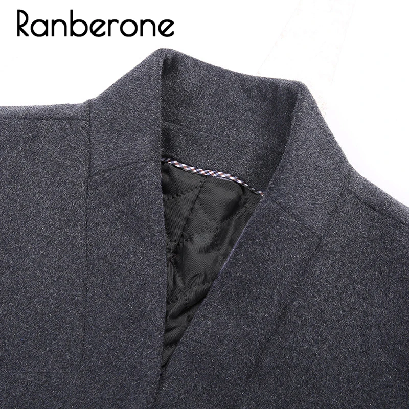 Ranberone новинка зимнее шерстяное пальто для мужчин высокое качество повседневный