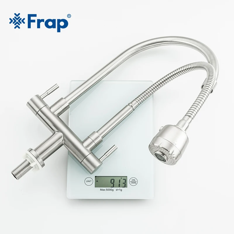Смеситель кухонный Frap Y40097 из нержавеющей стали 304 с двойной ручкой и одним