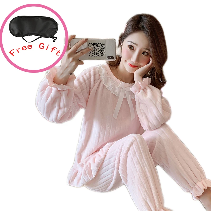 Женская пижама из кораллового бархата комплект одежды для сна фланелевая