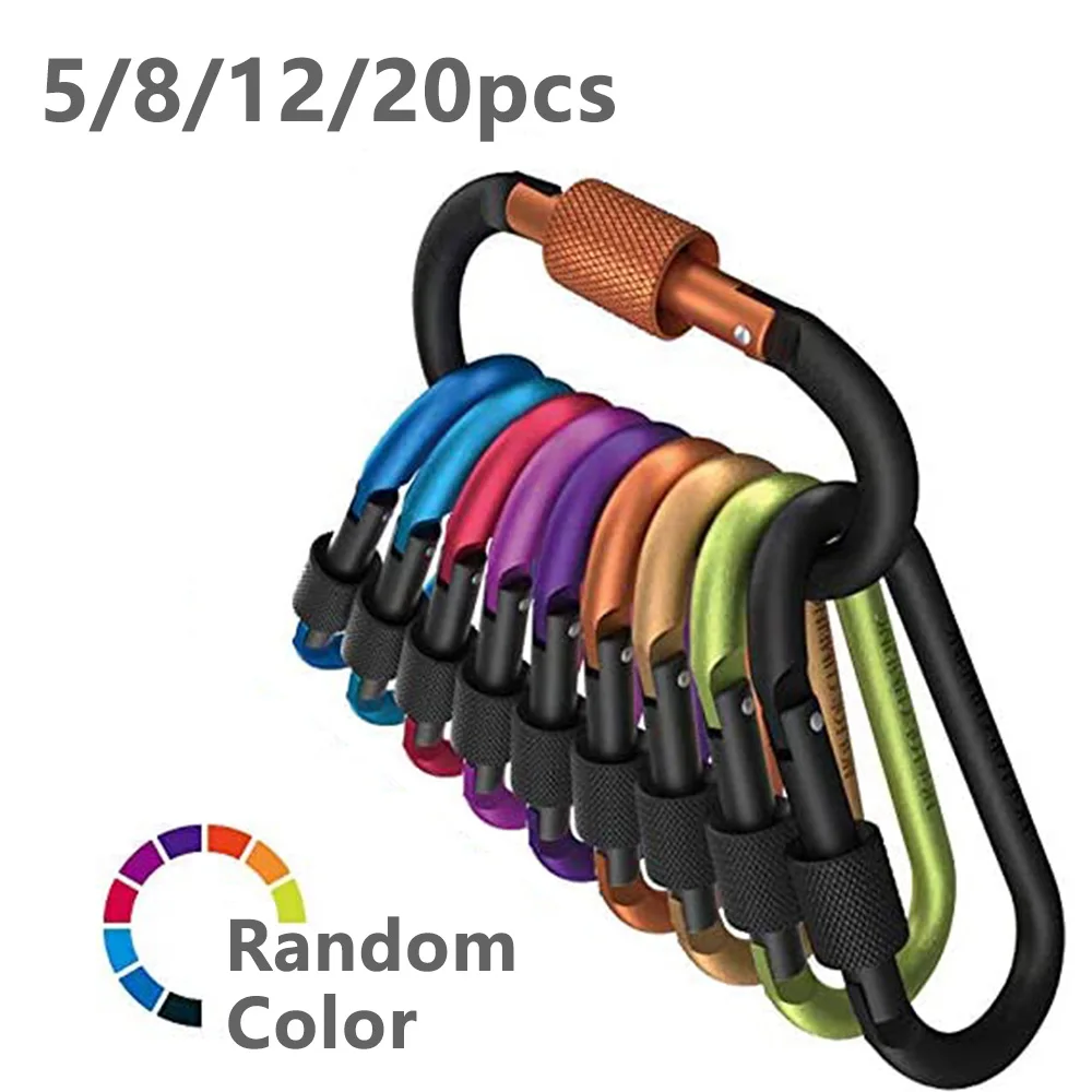 

5/8/12/20pcs Carabiner D-Ring Nut Button Aluminum Alloy High Strength Keychain Clip for Camping Carabiner Outdoor Accessories