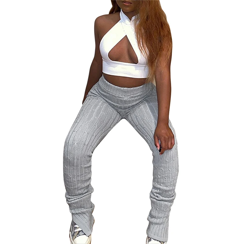 

Women Knitted Leggings Fashion Solid Color Stretch High Waist Skinny Workout Pants Ladies Trousers Womens Clothing Fitness Pants