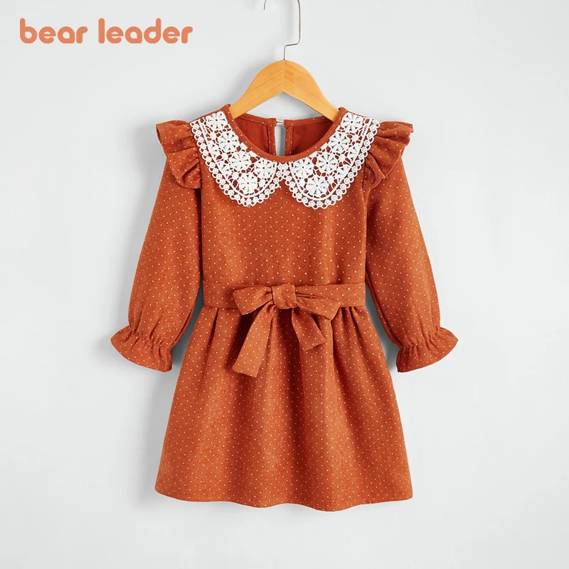 

Bear Leader Baby Girls Princess Sweet Dresses New Kids Girl Polka Dot Costumes Chidlren Lace Ruffles Sashes Vestidos For 2-6Y