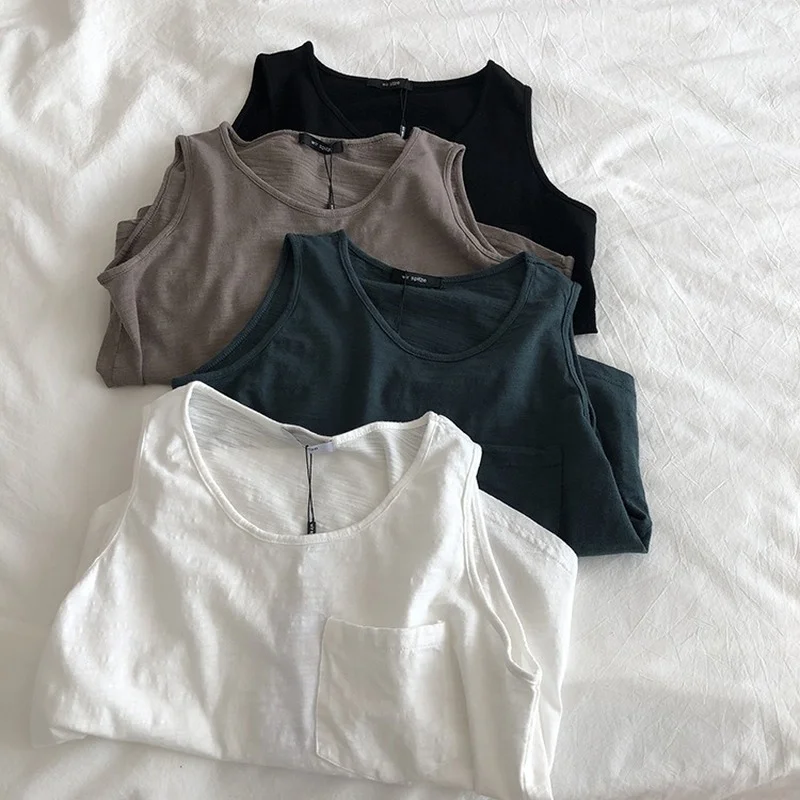 

Cotton Women Tank Top Casual Loose Sleeveless O-Neck Sexy Streetwear Crop Tops