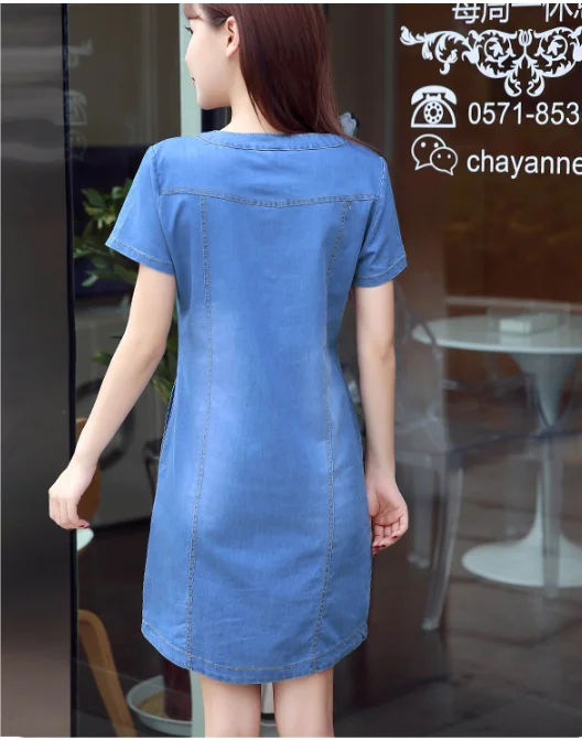 

Korean Plus Size Denim Dress For Women Summer Dress 2021 The New Casual With Button Pocket Sexy Mini Jeans Dress S-3XL