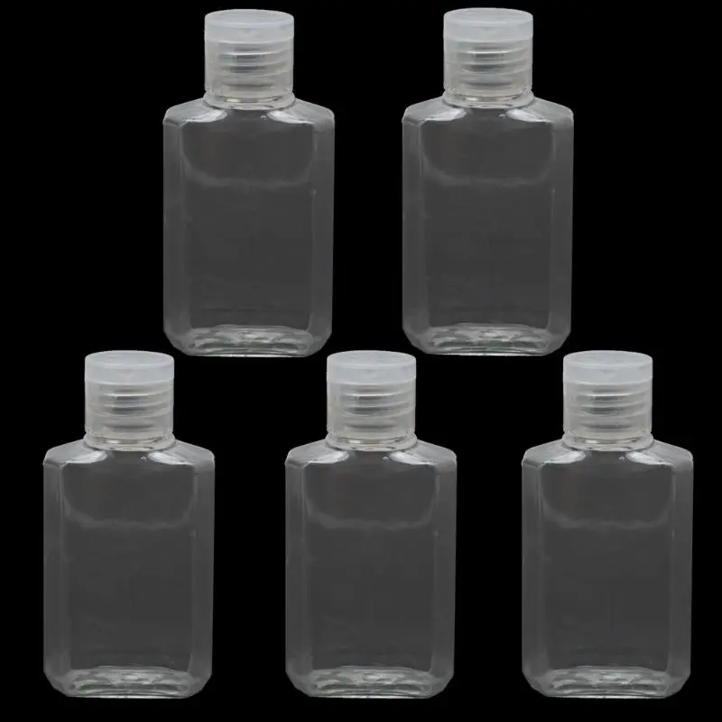 

5Pcs 60ml Transparent Plastic Empty Hand Sanitizer Dispenser Travel Size Holder Flip Cap Reusable Portable Empty Bottles