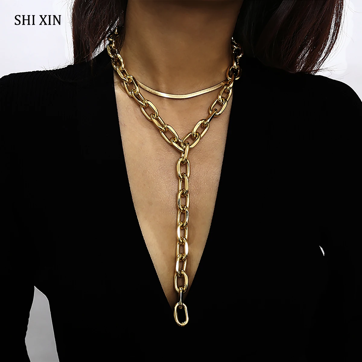 SHIXIN панк Длинная Круглая толстая цепь массивное ожерелье эффектные хип хоп