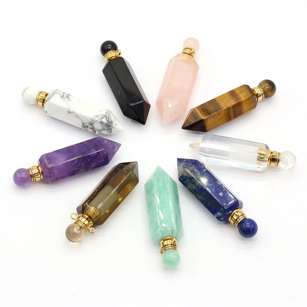 

New Style Perfume Bottle Smoky Quartz/Amethyst/Lapis Lazuli Rhombus Pendant For Jewelry Making DIY Necklace Accessory